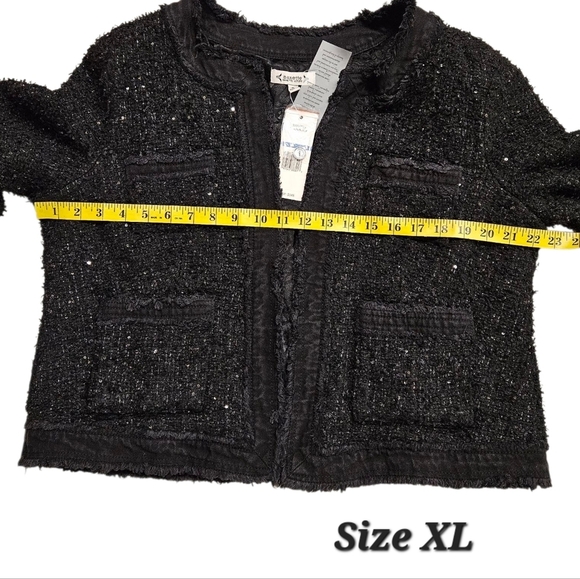 Nanette Lapore Cotton Tweed Jacket With Open Front In Black & Silver Sequins NWT - Picture 11 of 14